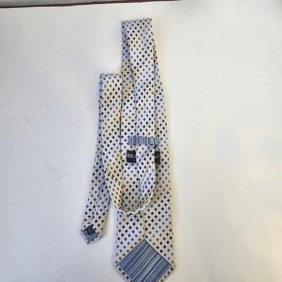 Mens Charles Wain Hand Made Silk Tie Cream Blue Hues Casual Preppy  R0337 - Picture 3 of 7